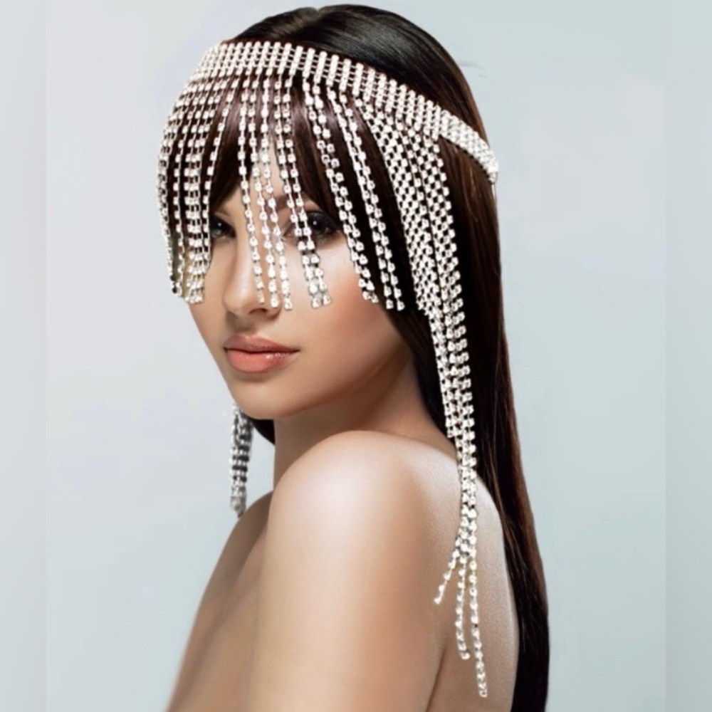 Rhinestone Pave Fringe Chain Head Chain